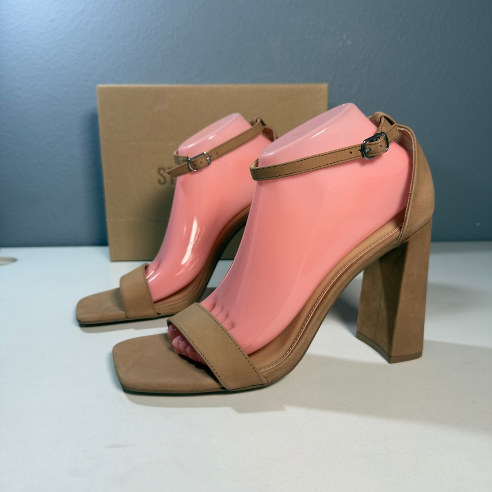 Steve Madden Tiaa Sandals Women 9.5 Camel New Block Heel Square Toe TIAA01S1 - Picture 3 of 12